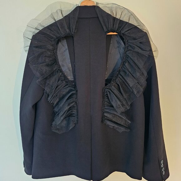 Golden Rod Black Statement Blazer with Back Cut-Outs & Tulle Ruffle – Size M/L - Picture 2 of 7